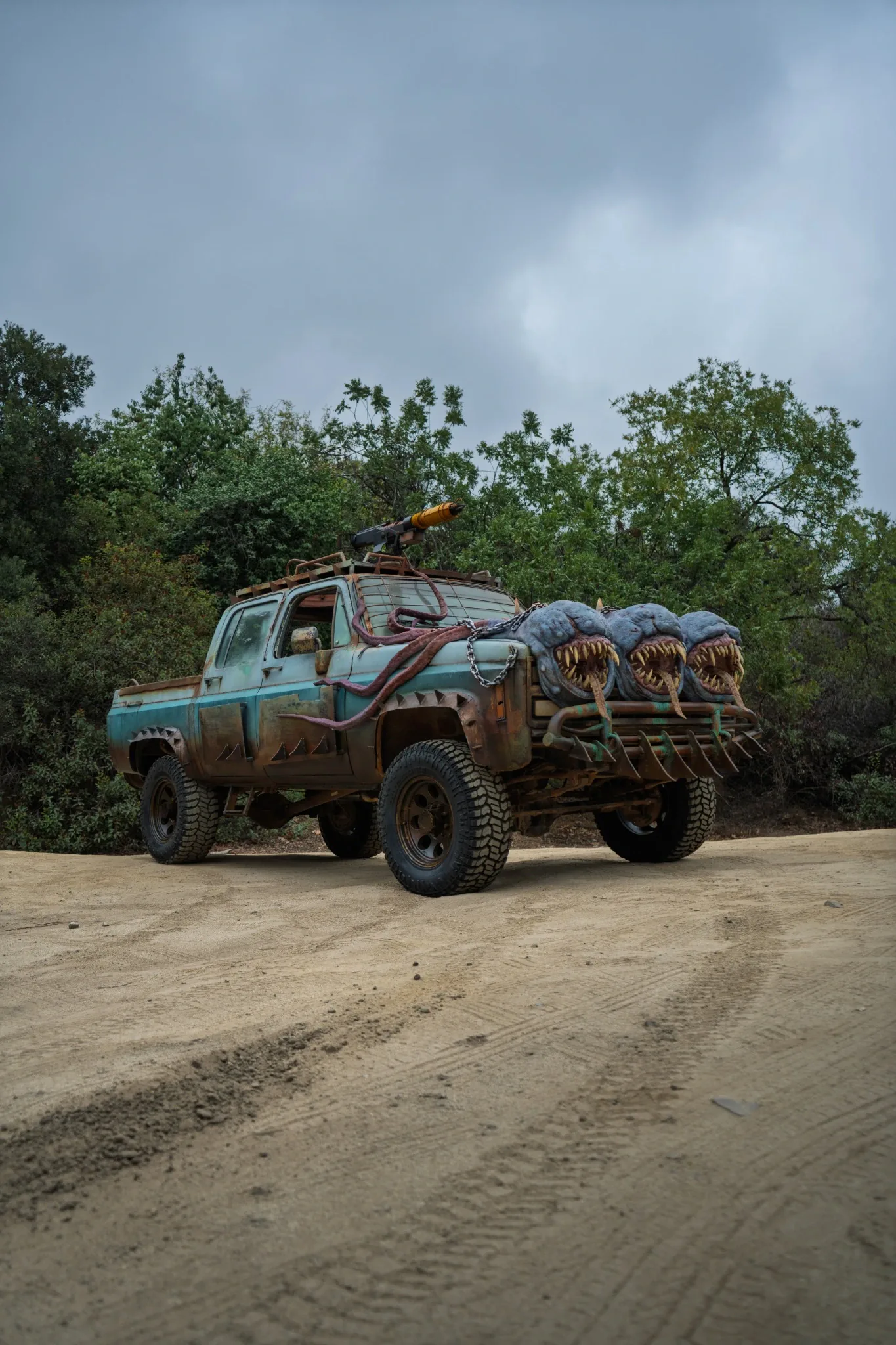 Custom pickup truck with sculpted creature details for a brand activation